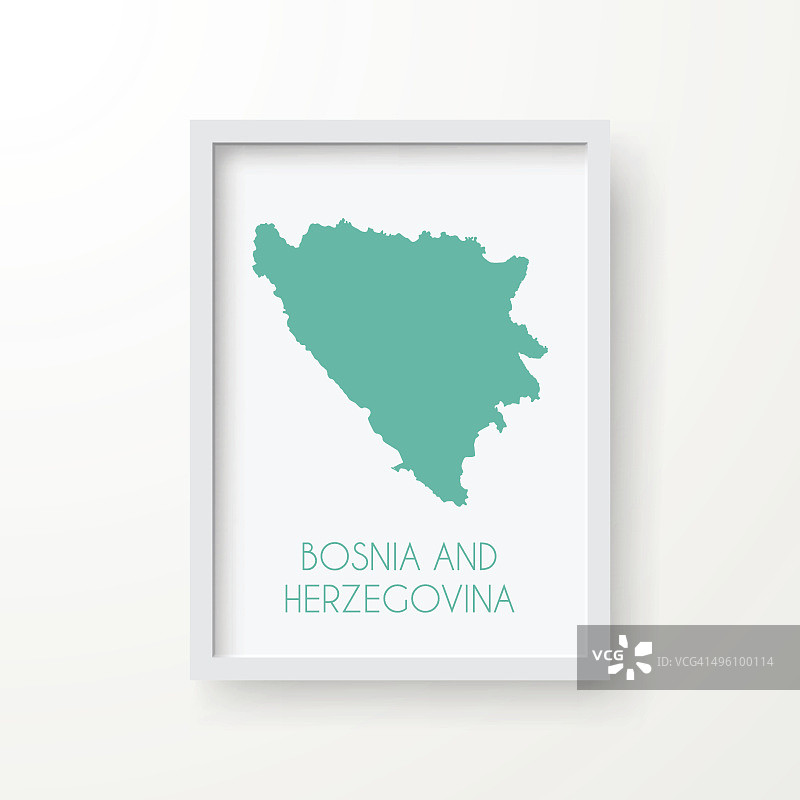 波斯尼亚和黑塞哥维那地图在框架上的白色背景图片素材