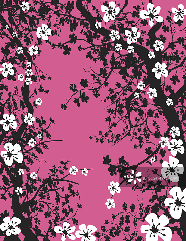 手绘樱花树背景图片素材