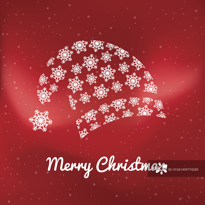 圣诞老人的圣诞帽背景是红红的星星和雪花图片素材
