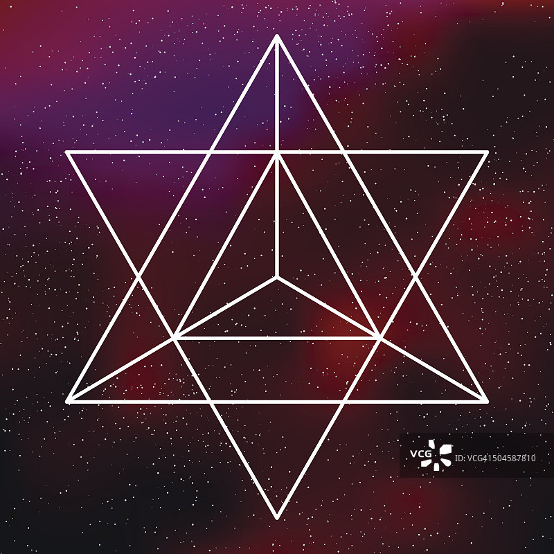 神圣几何星四面体图标在一个银河的背景图片素材