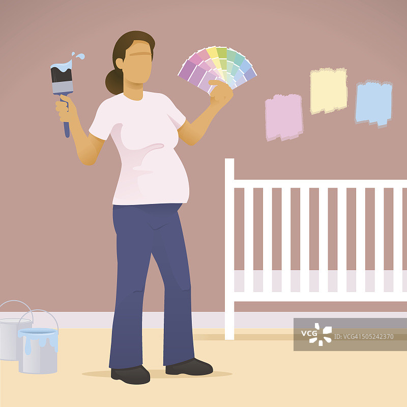 孕妇选择婴儿房的颜色图片素材