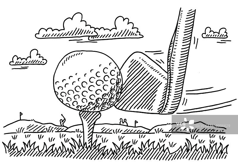高尔夫球俱乐部球Tee运动绘图图片素材
