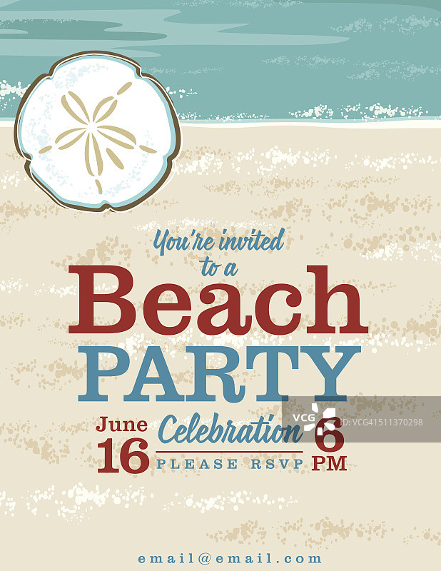 夏日海滩派对邀请与海洋和沙子美元图片素材