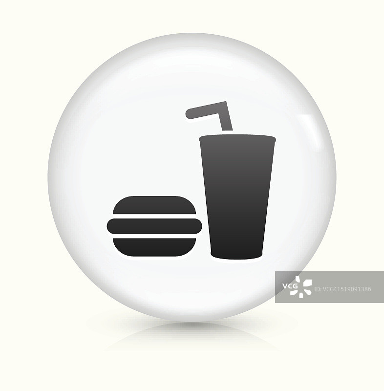 汉堡包和汽水图标上的白色圆形矢量按钮图片素材