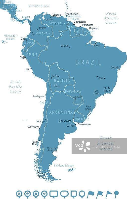 南美地图和导航图标图片素材
