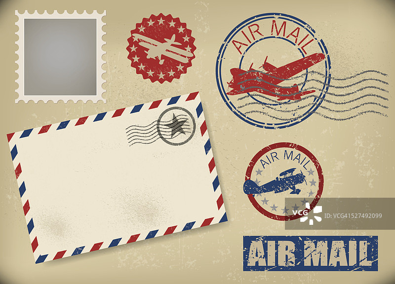 航空邮件背景和邮票-复古图片素材