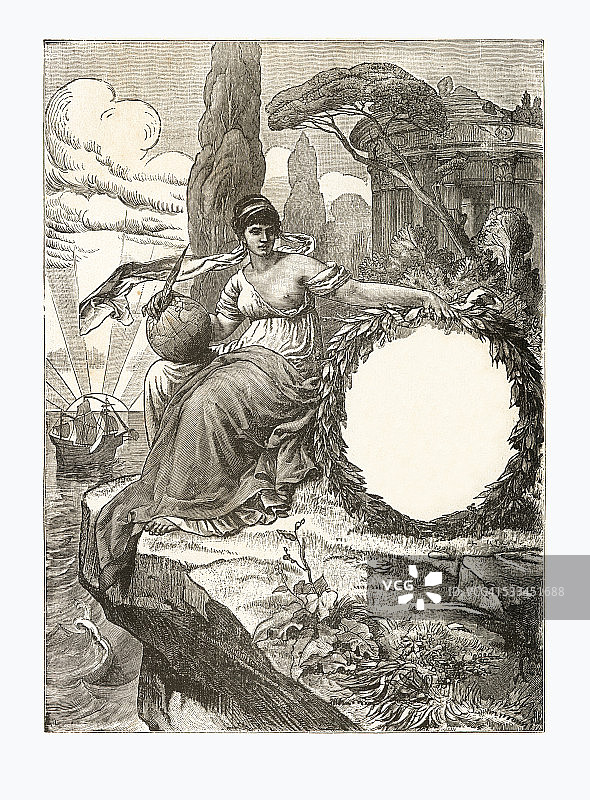 克里斯托弗·哥伦布探险版画，大约1892年图片素材