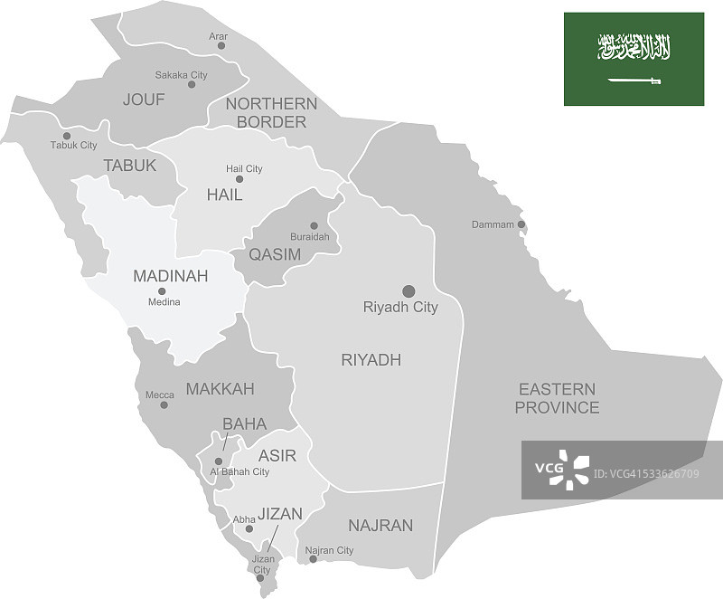 详细的沙特阿拉伯矢量地图图片素材