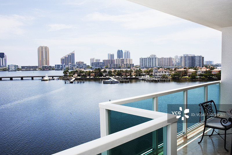 现代阳台俯瞰城市天际线，迈阿密，佛罗里达，美国图片素材