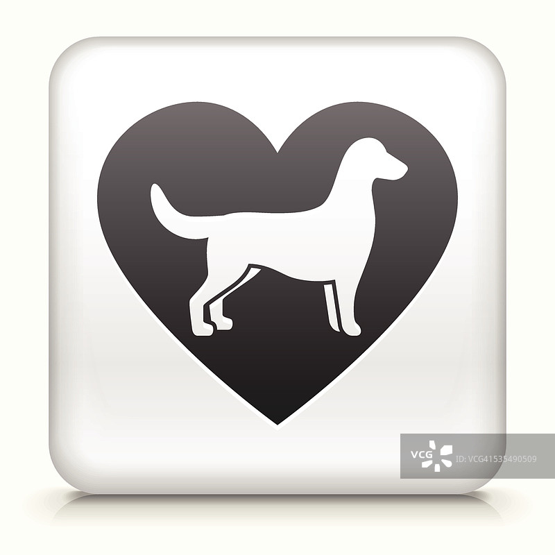 方形按钮与狗和心脏图片素材