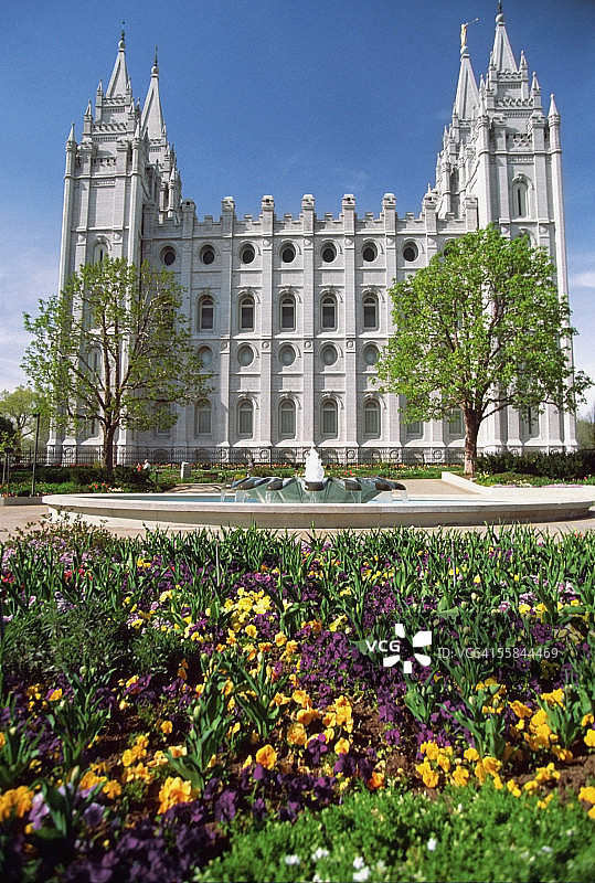 美国犹他州盐湖城摩门教堂的正面图片素材