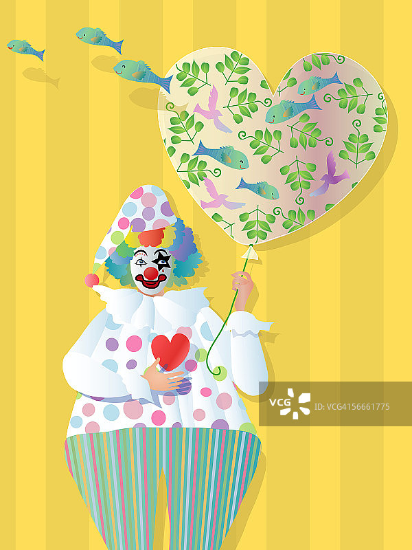 小丑拿着一个心形的气球图片素材