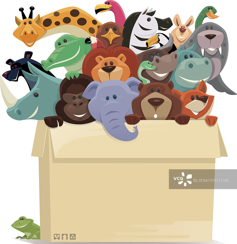 一群纸箱里的野生动物图片素材
