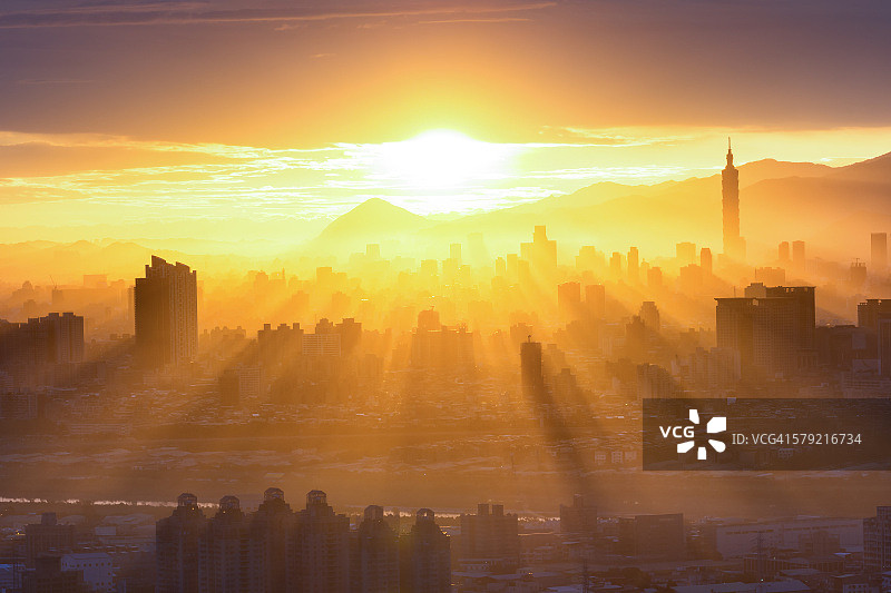 台北城市的日出景观图片素材