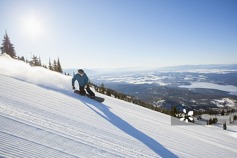 阳光下，成熟的男人在滑雪坡上图片素材