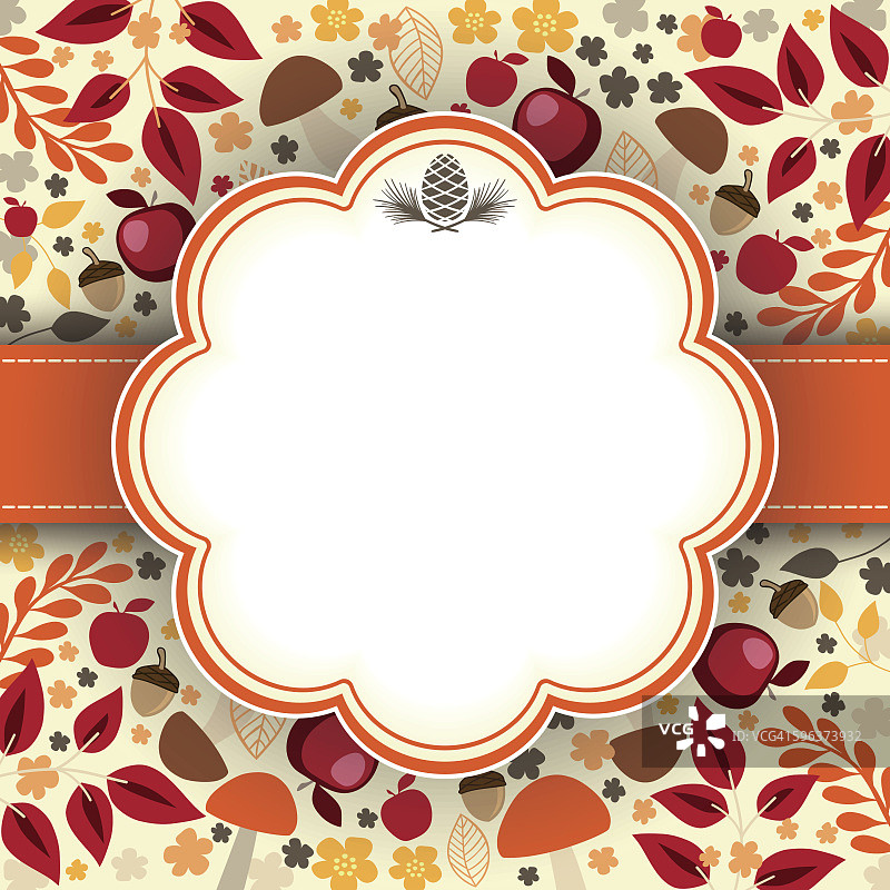 秋花背景与框架和丝带在中间图片素材