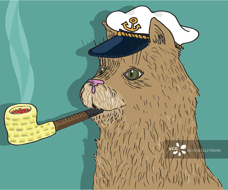 猫船长在抽玉米烟斗图片素材