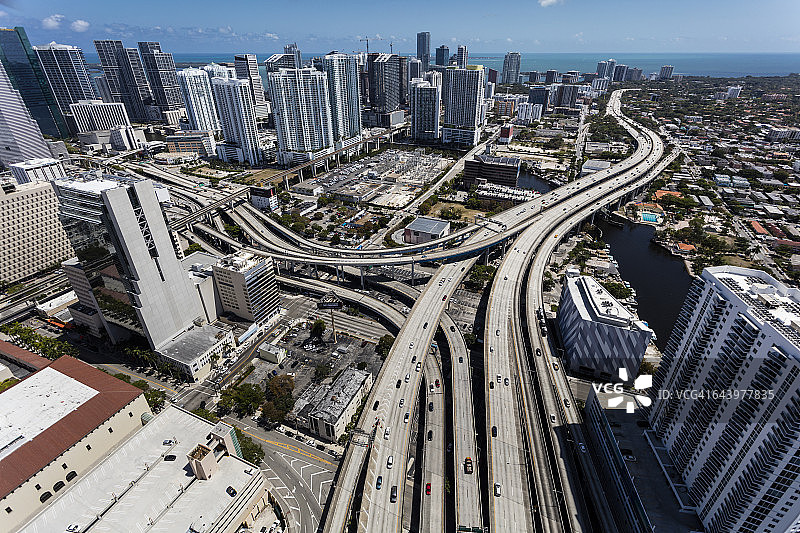 迈阿密市中心的环形交通航拍图片素材