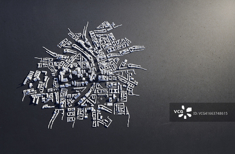 灰色背景下城市景观模型的高角度视图图片素材