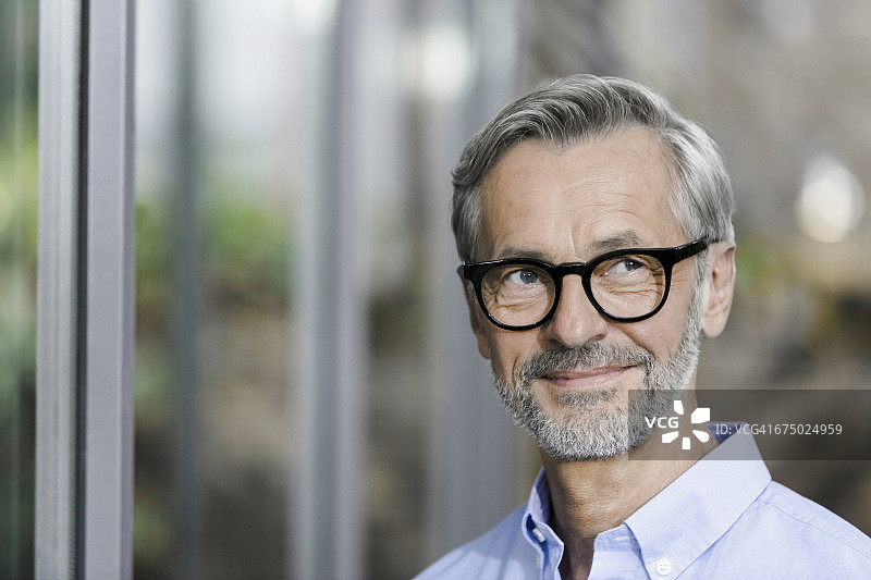 一个戴着眼镜的灰色头发和胡子的微笑男人的肖像图片素材