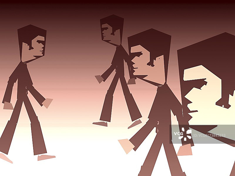 四个人走路的侧影图片素材