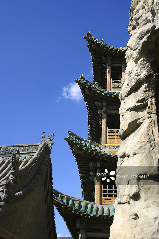 低角度的建筑，云冈佛教洞穴，中国图片素材