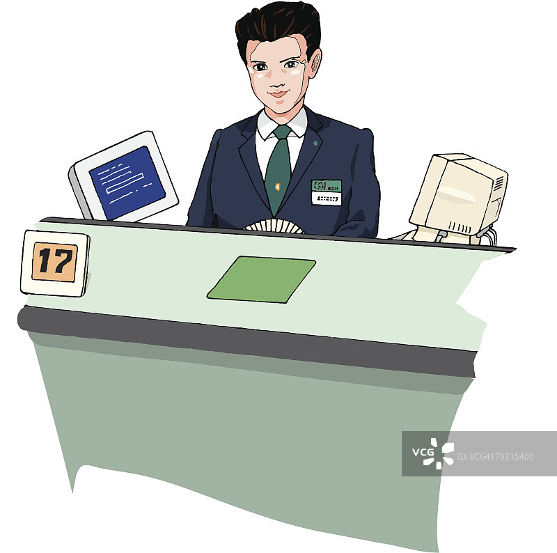 银行柜台的商人，插图图片素材