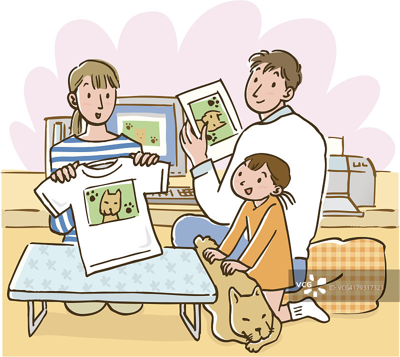 狗的家庭，印狗的照片在t恤和卡片上图片素材