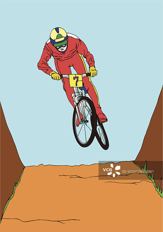 画一个年轻的成年人骑山地车，插图图片素材