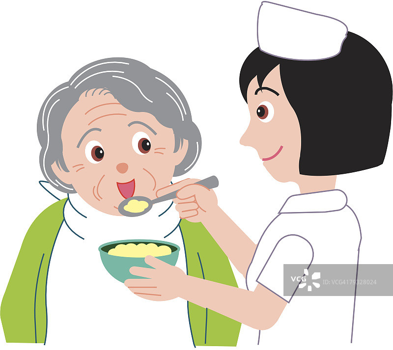 护士喂老女人，特写图片素材
