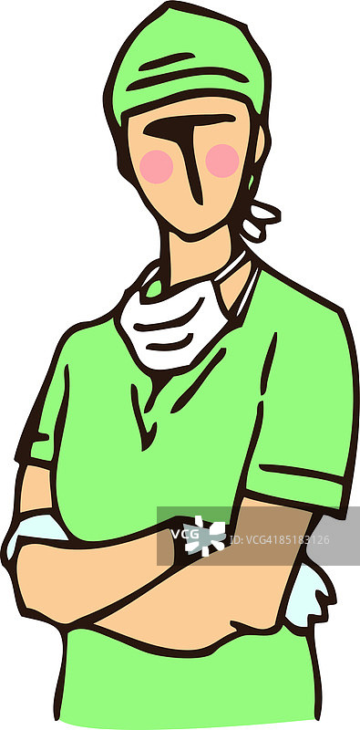 一个身穿绿色手术服双臂交叉的外科医生图片素材