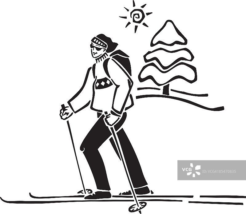 一个人越野滑雪图片素材