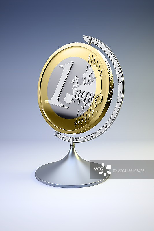 一枚显示为地球仪的欧元硬币图片素材