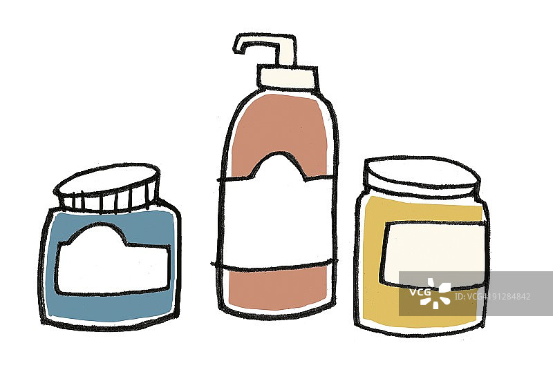 数码插图的肥皂分配器，和罐子的浴盐和润肤霜图片素材