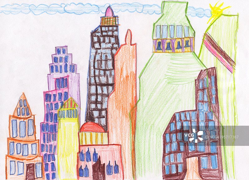 孩子画的摩天城市图片素材