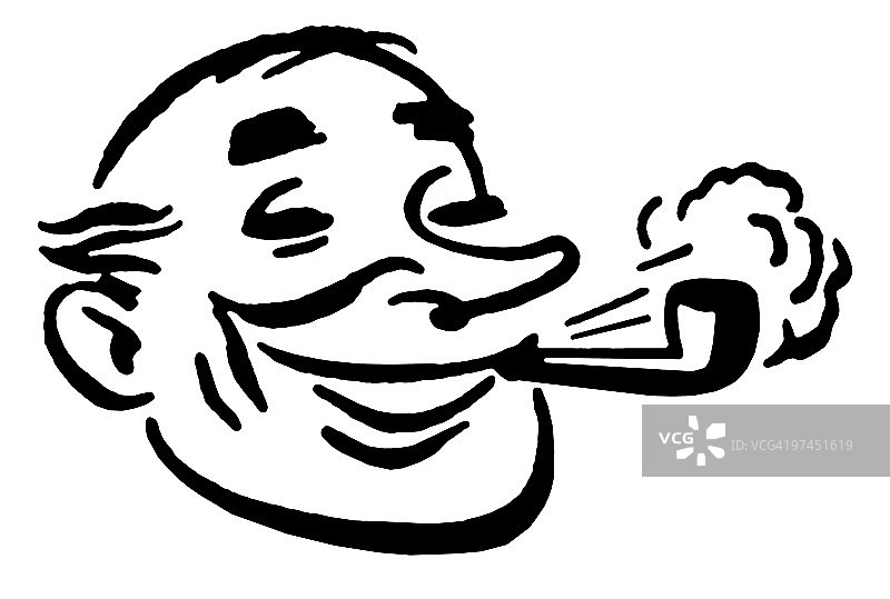 一个黑白版本的卡通风格的画一个男人抽烟斗图片素材