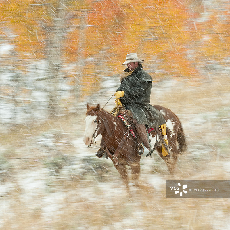 雨中骑马的人图片素材