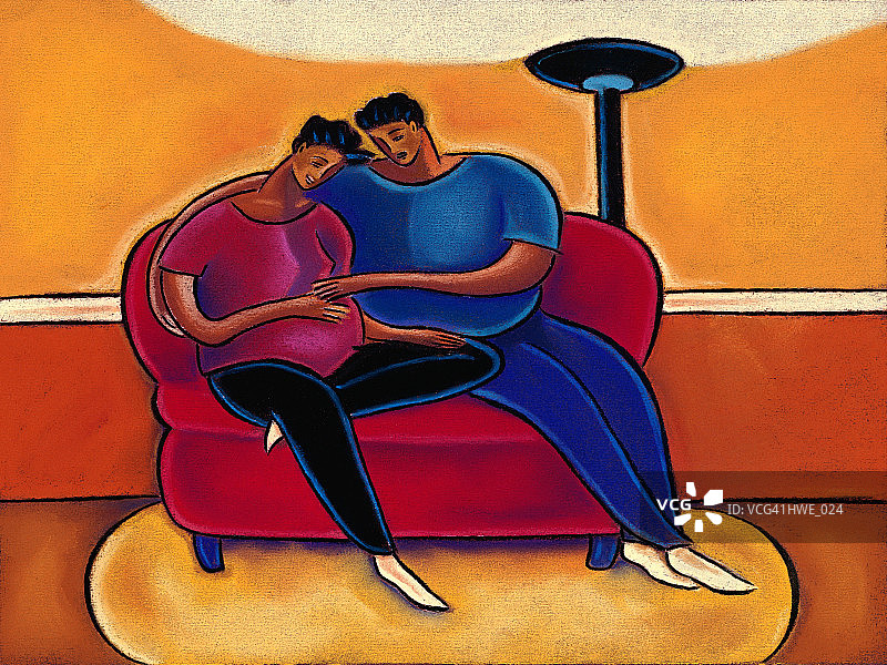 男人和女人在沙发上拥抱图片素材
