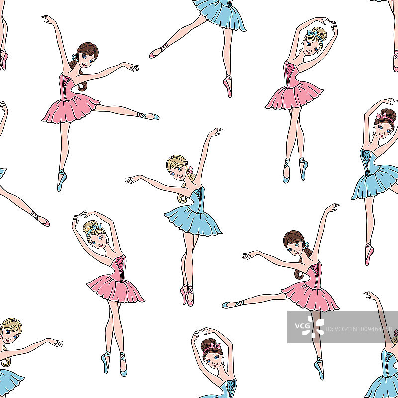 芭蕾舞无缝图案与可爱的芭蕾舞者在芭蕾舞裙图片素材