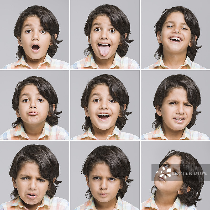 小男孩做各种各样的面部表情图片素材