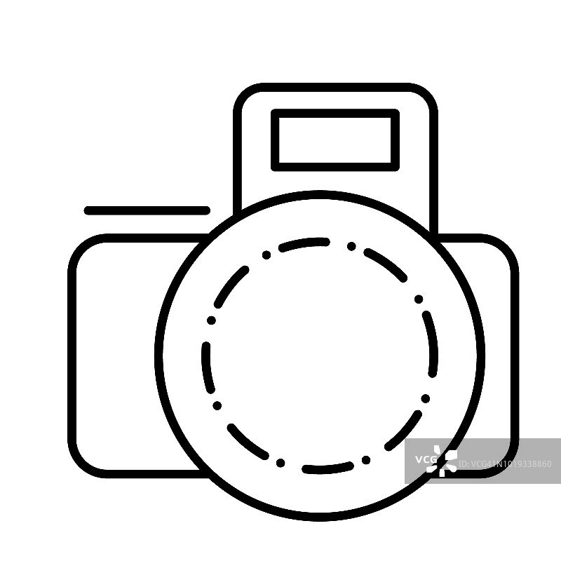 数码相机细线图标。摄影矢量插图孤立在白色。相机轮廓风格设计，专为网页和应用设计。Eps 10。图片素材