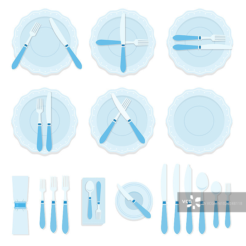 用手语餐具和刀叉为餐具餐具集矢量平面隔离图片素材