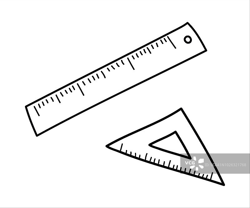 量具。直尺和三角形矢量涂鸦插图在eps10图片素材