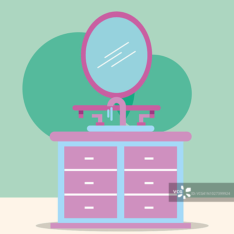 家具洗手盆和镜子卡通浴室图片素材