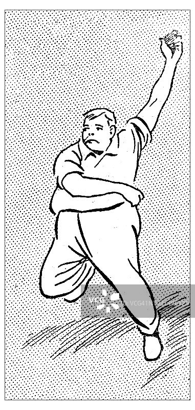 古董雕刻插图:板球运动员图片素材