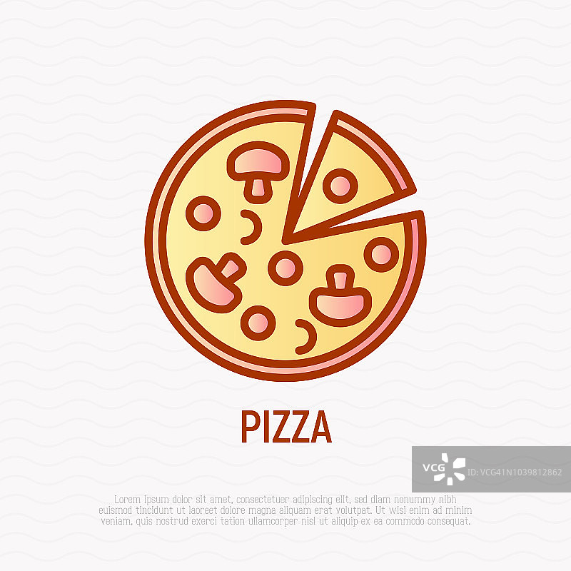 披萨与冠军细线图标。现代向量插图。图片素材