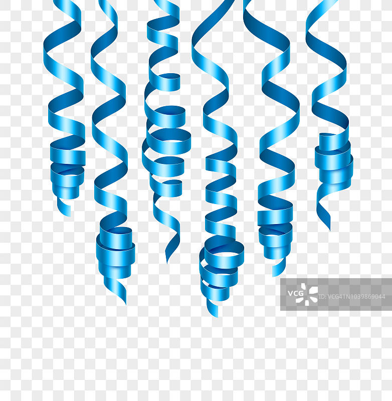 派对装饰蓝色的飘带或冰壶派对丝带。矢量图图片素材