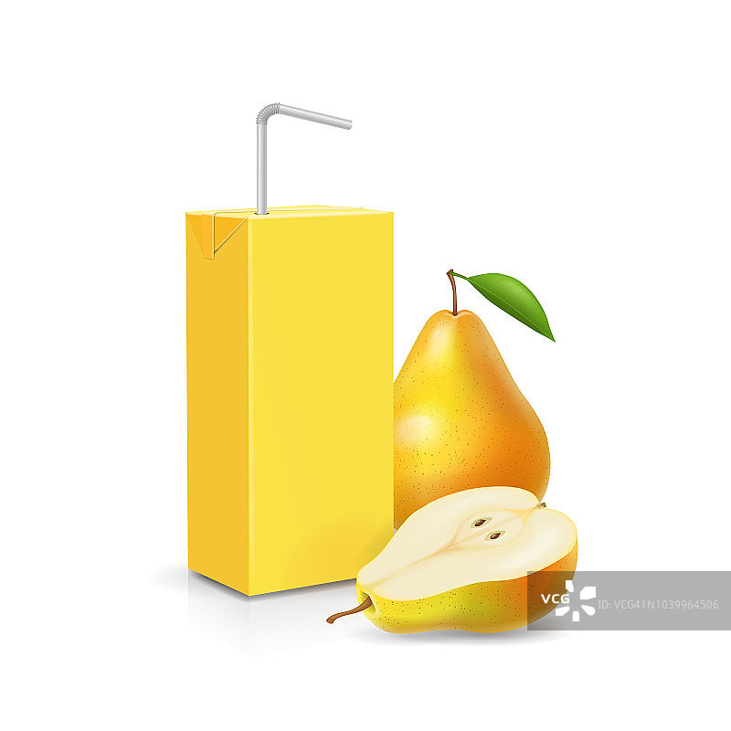 包梨汁与饮用吸管图标逼真的3d矢量插图。图片素材