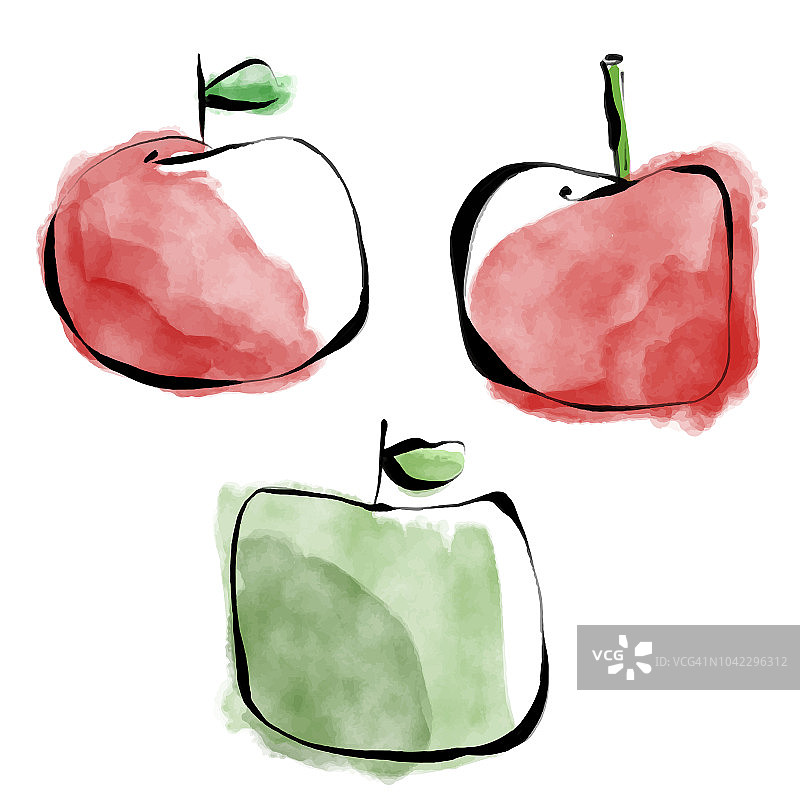 铅笔画和水彩画苹果水果图片素材