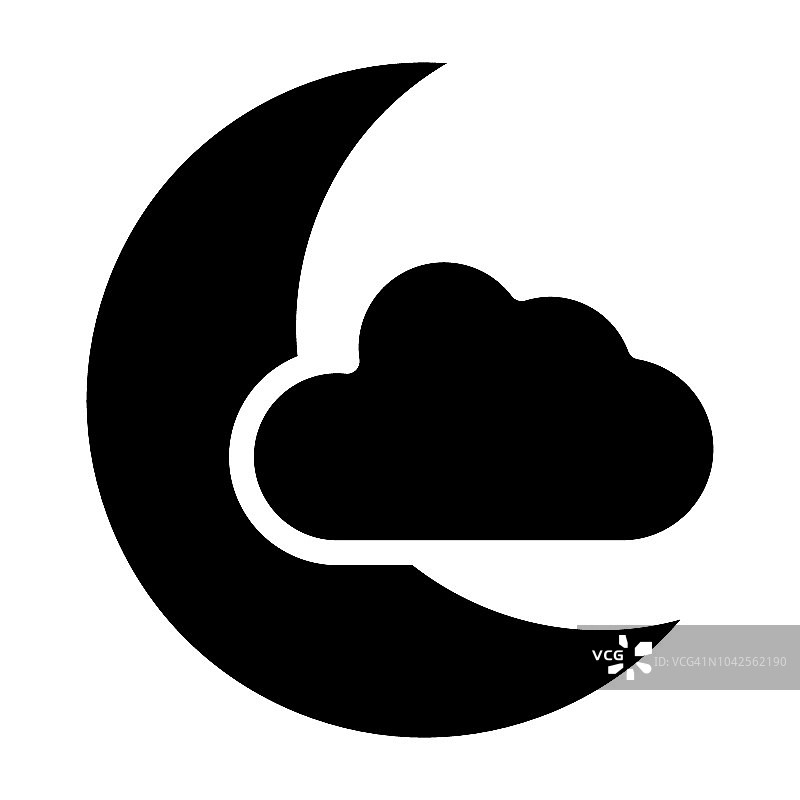 月亮和云固体图标。睡眠矢量插图孤立在白色。夜雕风格设计，专为网页和应用设计。Eps 10。图片素材